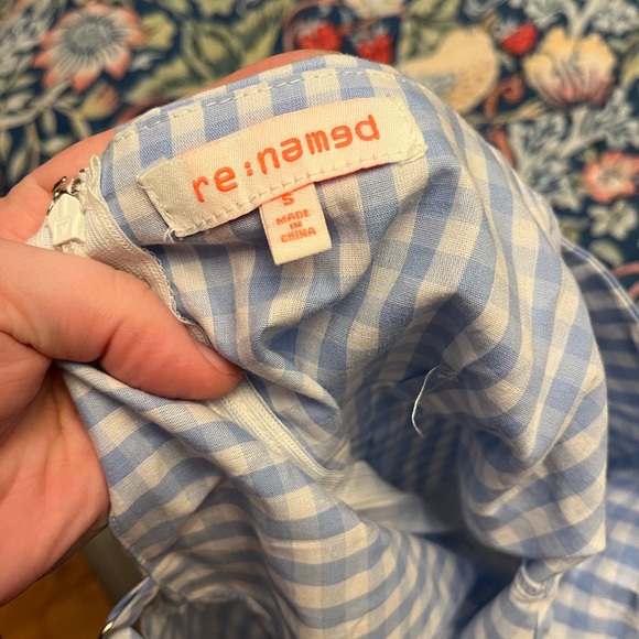 Lulu’s x re:named Blue Gingham Off the Shoulder Spaghetti Strap Summer Dress - Picture 7 of 7